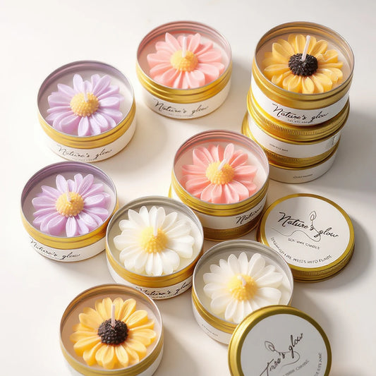 Chamomile Scented Candle Tin, Handmade Soy Wax Flower Candle