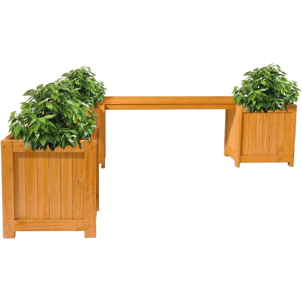 Outdoor Wood Bench with Planter Boxes