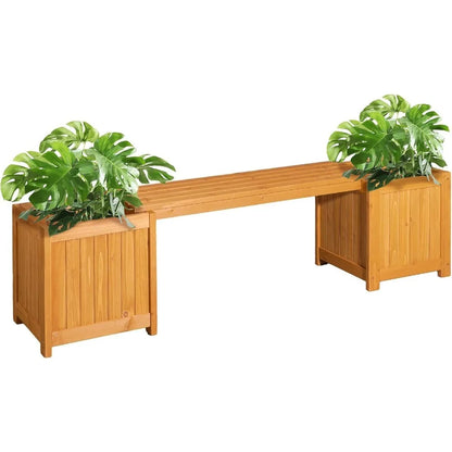 Outdoor Wood Bench with Planter Boxes