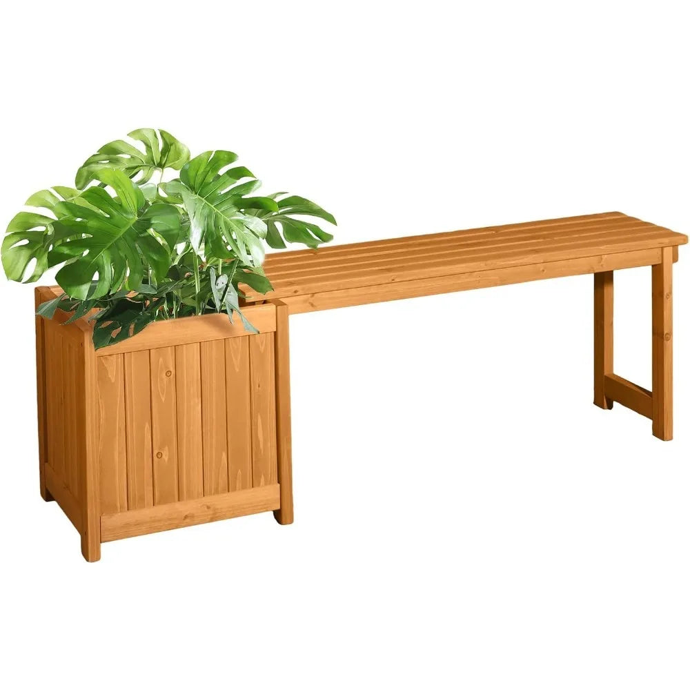 Outdoor Wood Bench with Planter Boxes