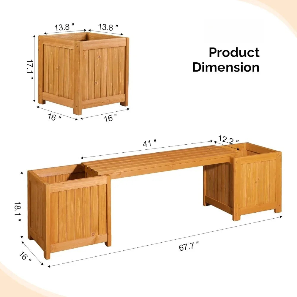 Outdoor Wood Bench with Planter Boxes