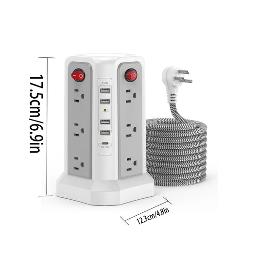 Braided Extension Cord Plug-in Outlet Tower