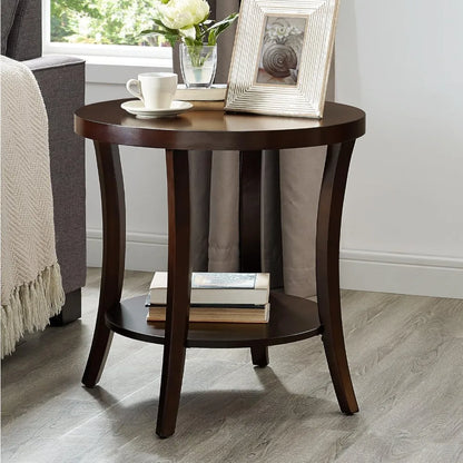 Contemporary Espresso-Finished Round End Table w/ Shelf