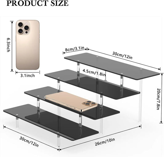 Acrylic Riser Display Stand, 4 Tier Black