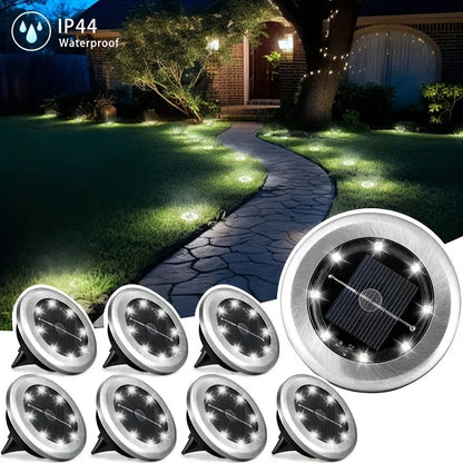 LED Solar Power Disk Light Outdoor 8pc.