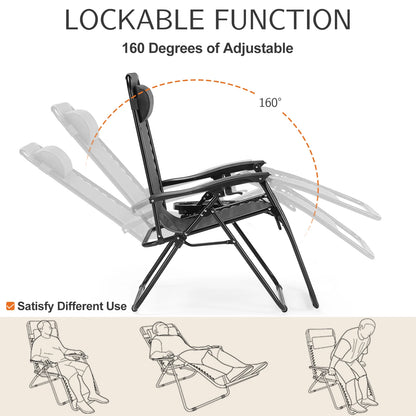 JHK Zero Gravity Set of 2 Portable Recliner Chairs