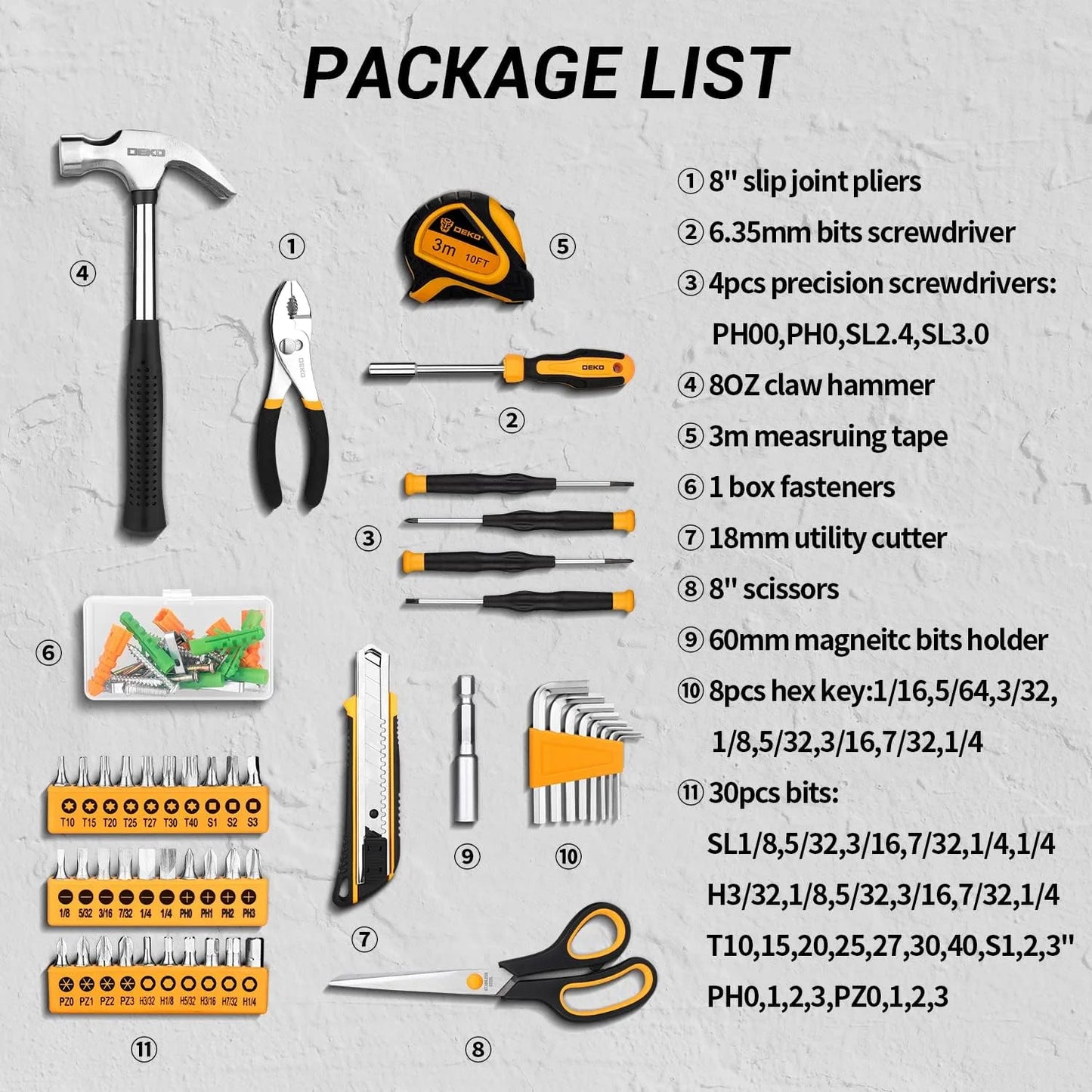 Household Hand Tool Kit w/ Plastic Storage Case