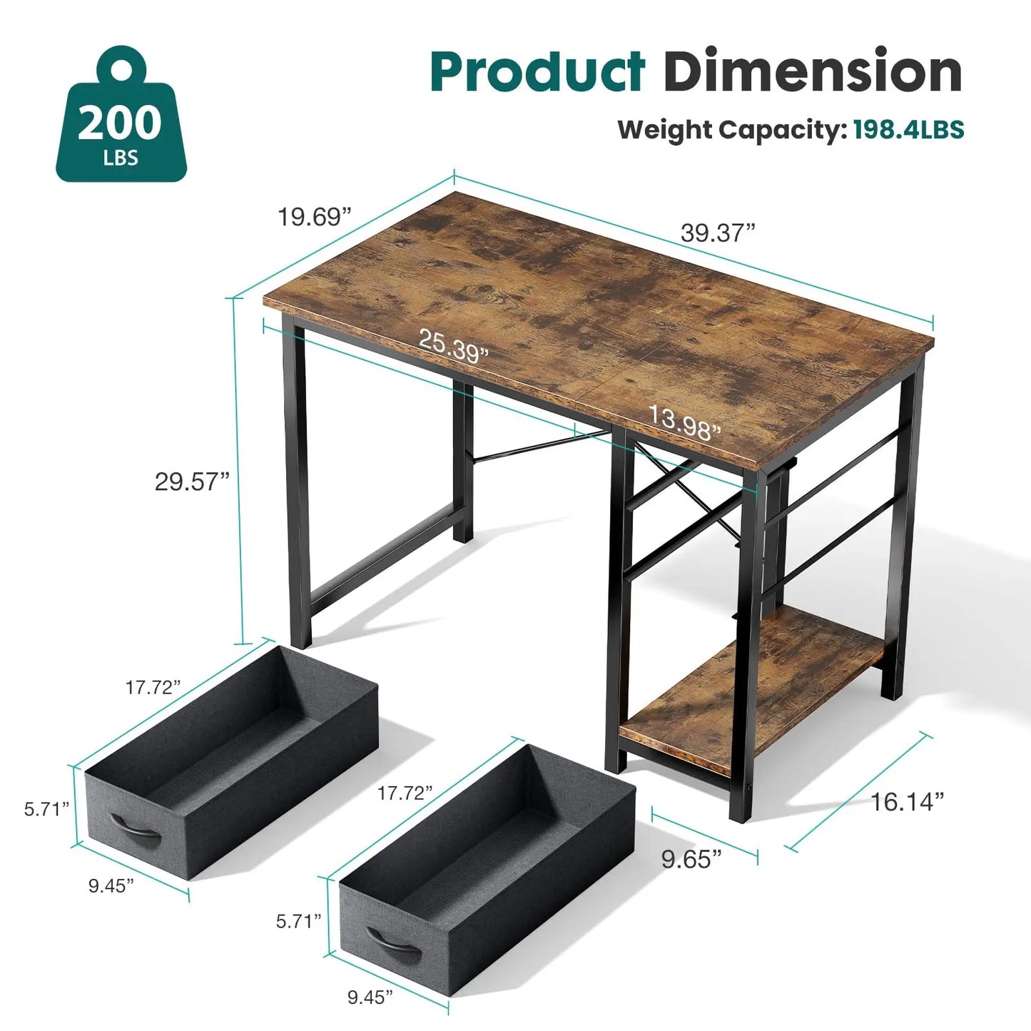 47IN Computer Desk With Drawers