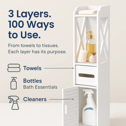 Bathroom Toilet Furniture Cabinet, White