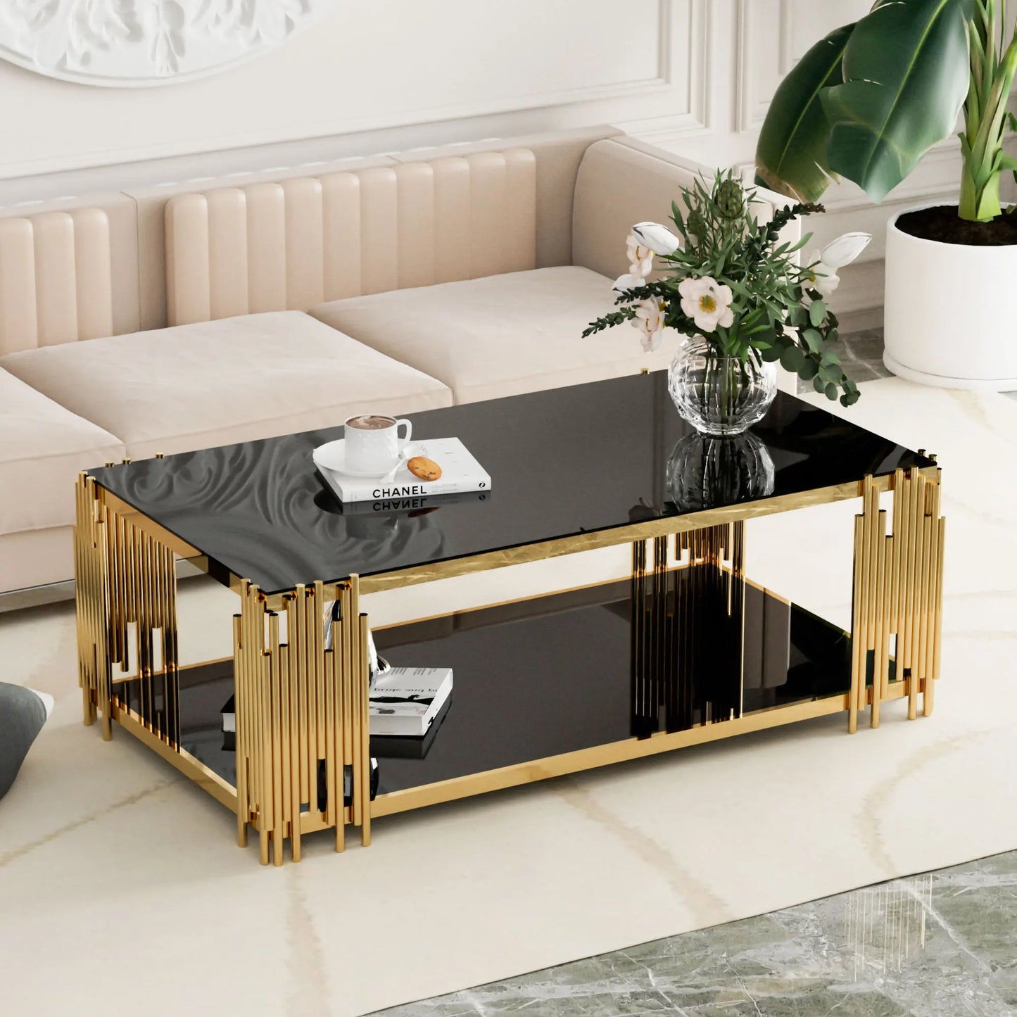 Stainless Steel Rectangle Glass Coffee Table