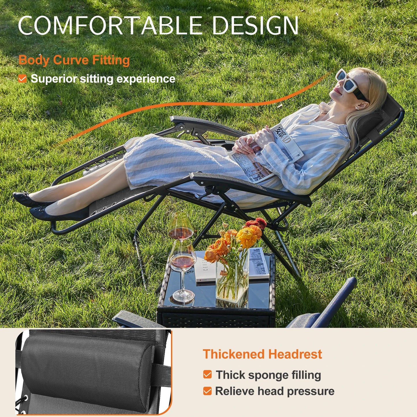 JHK Zero Gravity Set of 2 Portable Recliner Chairs
