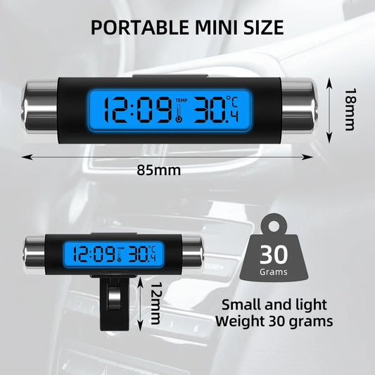 Portable 2 in 1 Car Digital LCD Clock Temperature Display