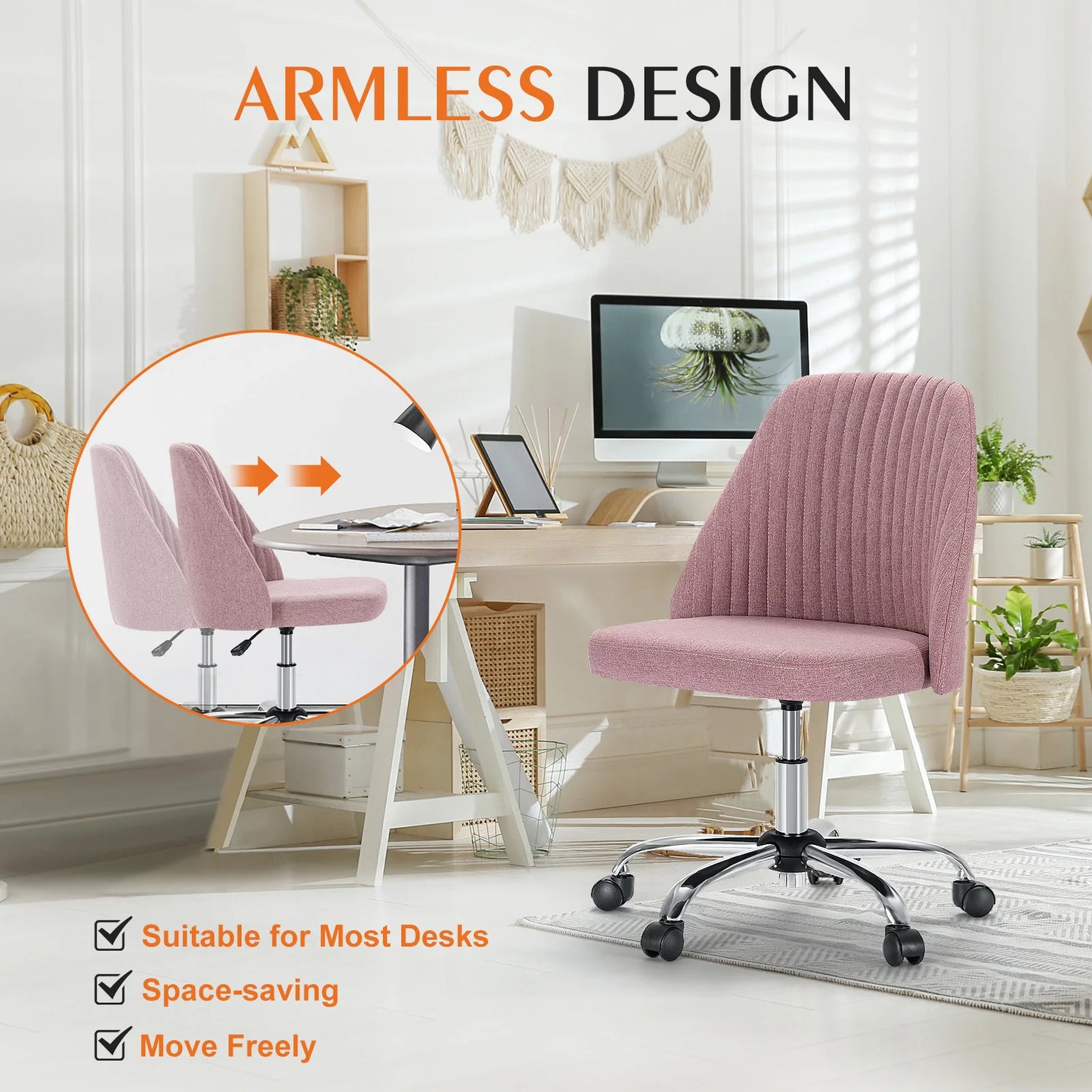 Armless Cute Vanity Swivel Chair