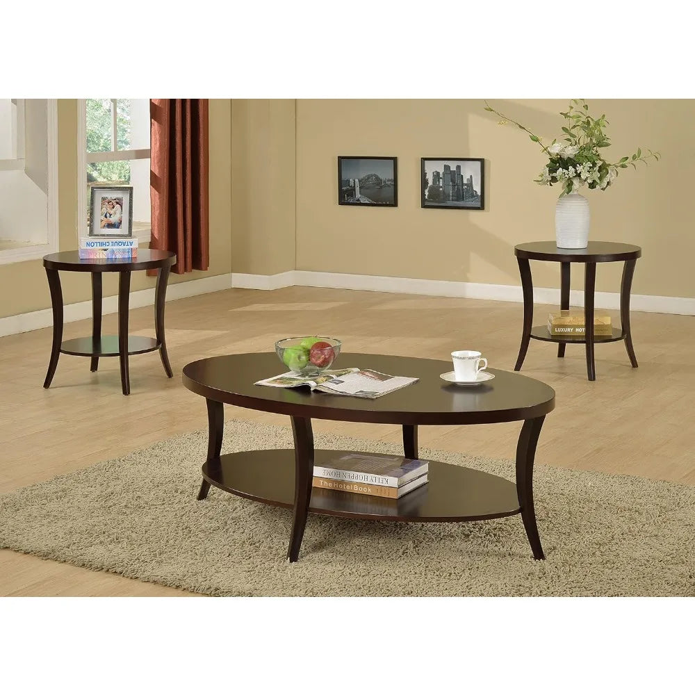 Contemporary Espresso-Finished Round End Table w/ Shelf