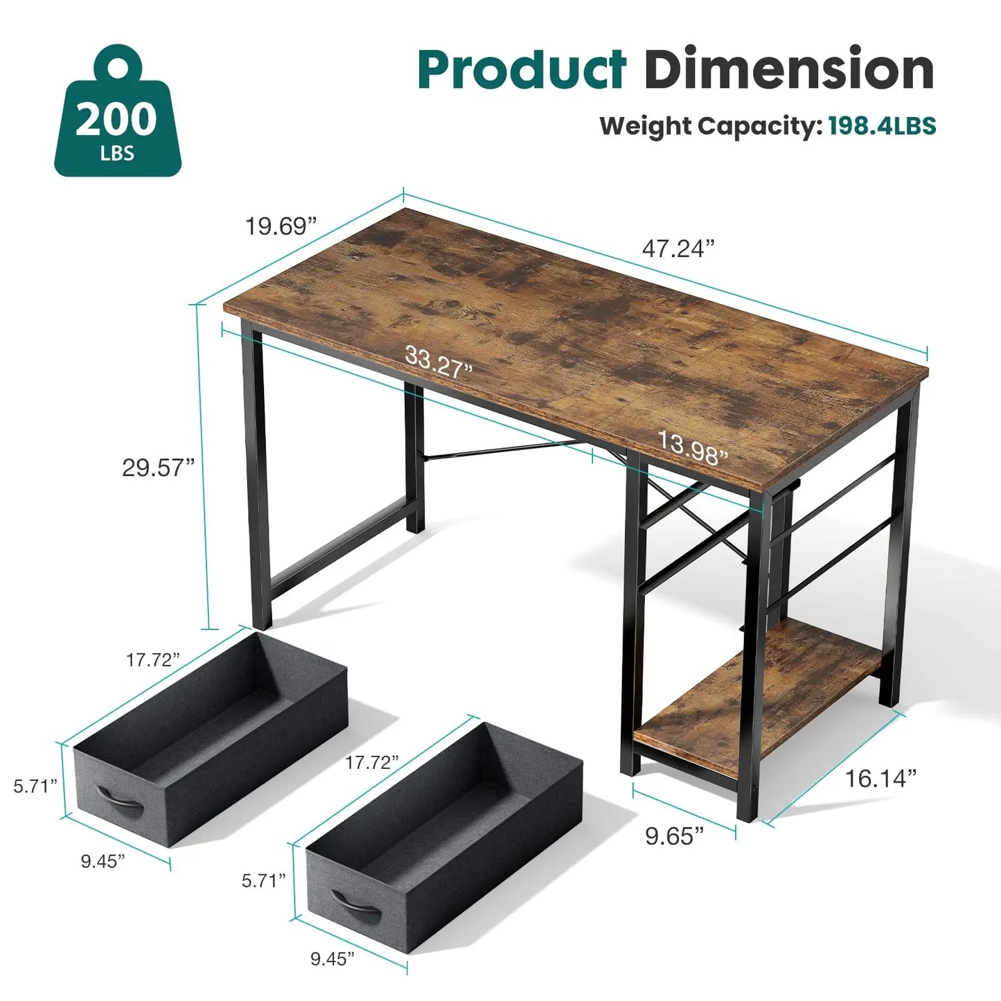 47IN Computer Desk With Drawers