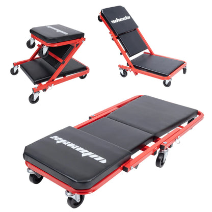 3-in-1 Rolling Mechanic Creeper Z Seat, Foldable Garage Chair