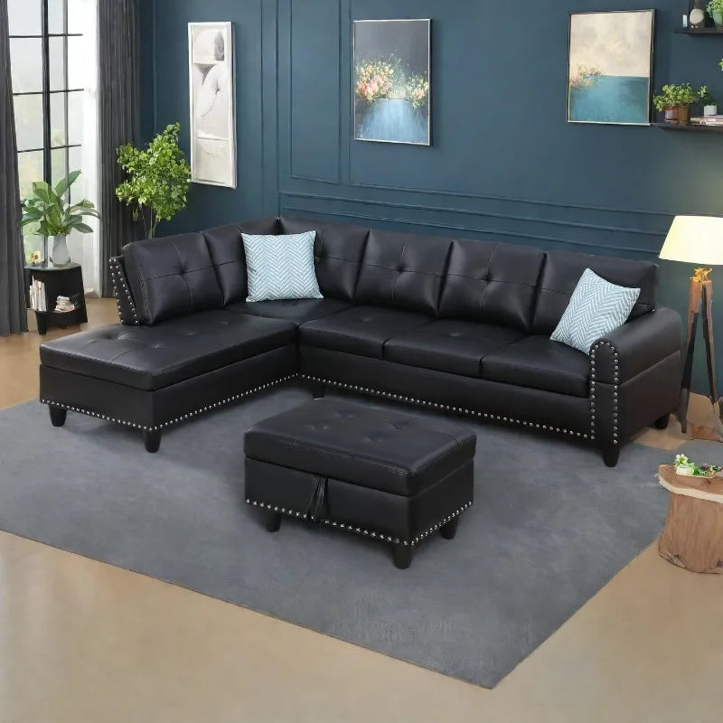 Sectional Couch for Living Room, Classic Black