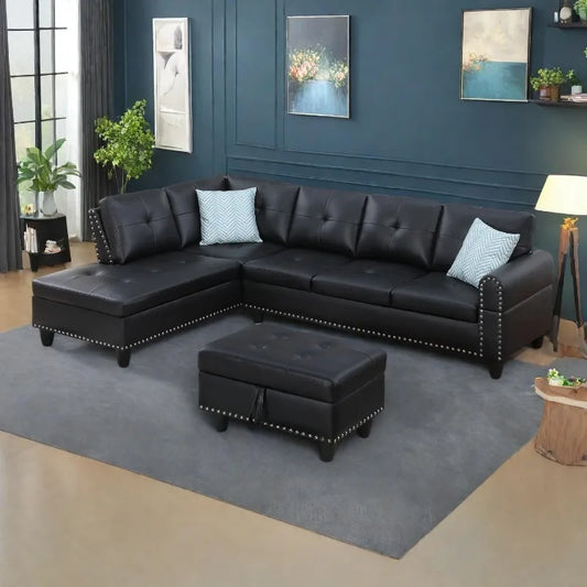 Sectional Couch for Living Room, Classic Black