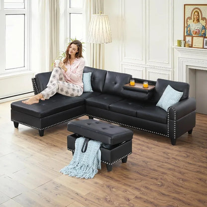 Sectional Couch for Living Room, Classic Black