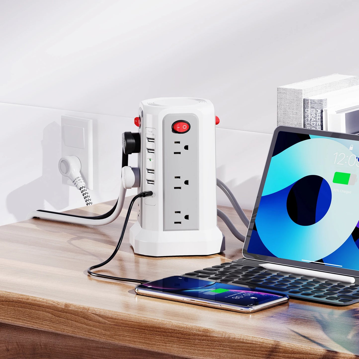 Braided Extension Cord Plug-in Outlet Tower