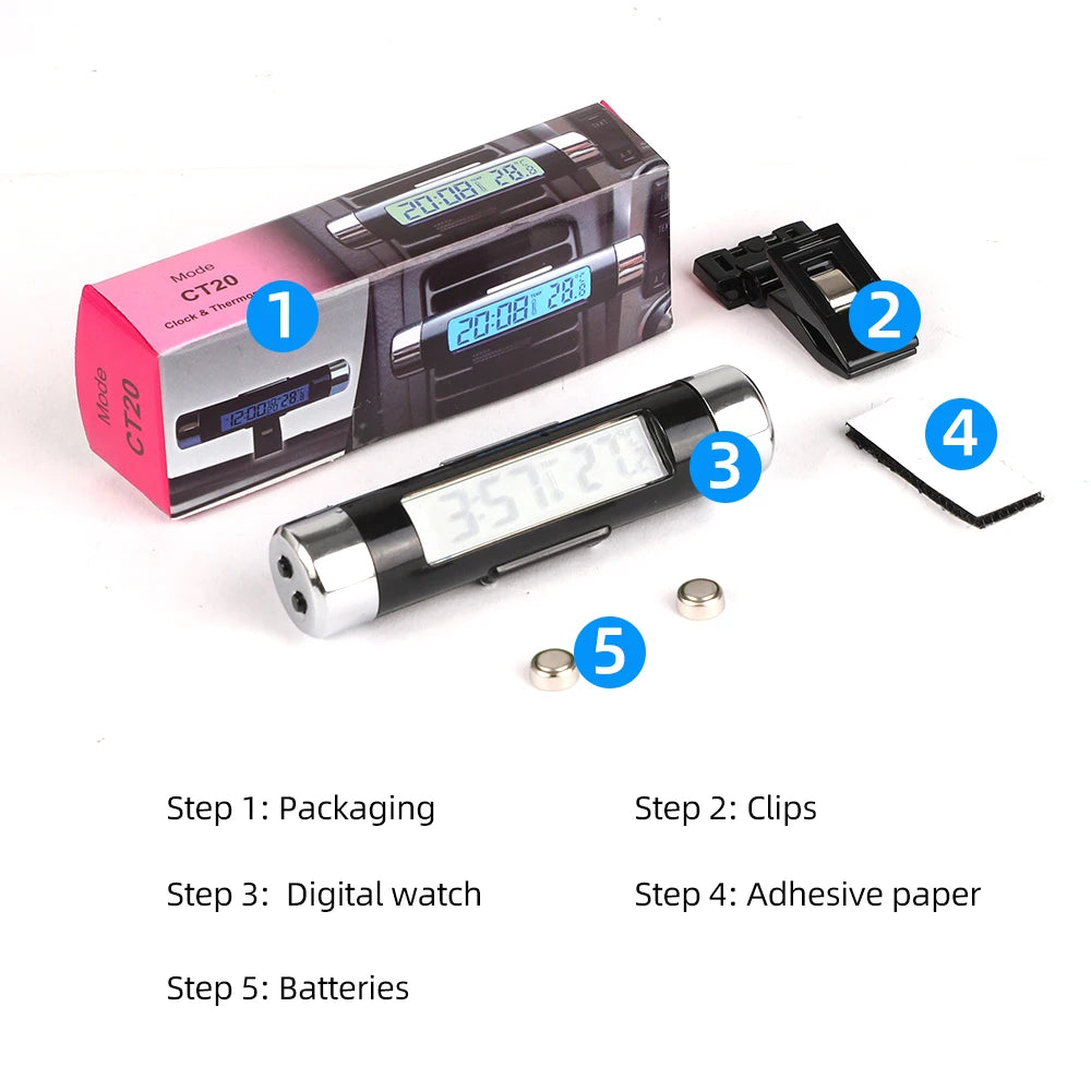 Portable 2 in 1 Car Digital LCD Clock Temperature Display
