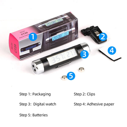 Portable 2 in 1 Car Digital LCD Clock Temperature Display