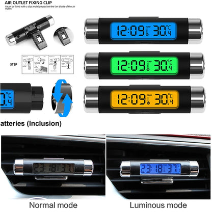 Portable 2 in 1 Car Digital LCD Clock Temperature Display