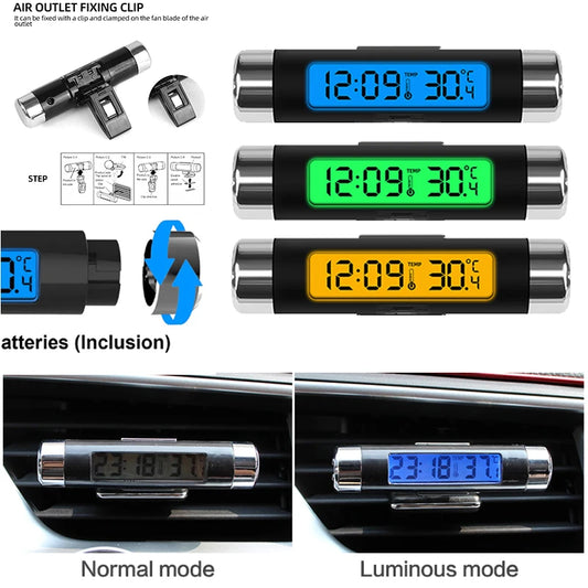 Portable 2 in 1 Car Digital LCD Clock Temperature Display