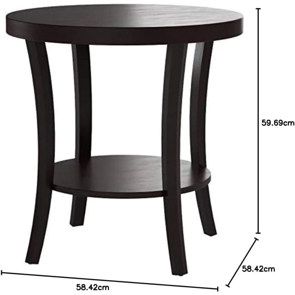 Contemporary Espresso-Finished Round End Table w/ Shelf