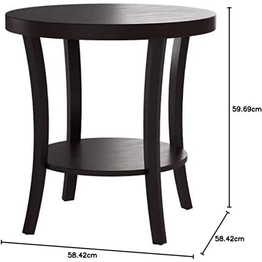 Contemporary Espresso-Finished Round End Table w/ Shelf