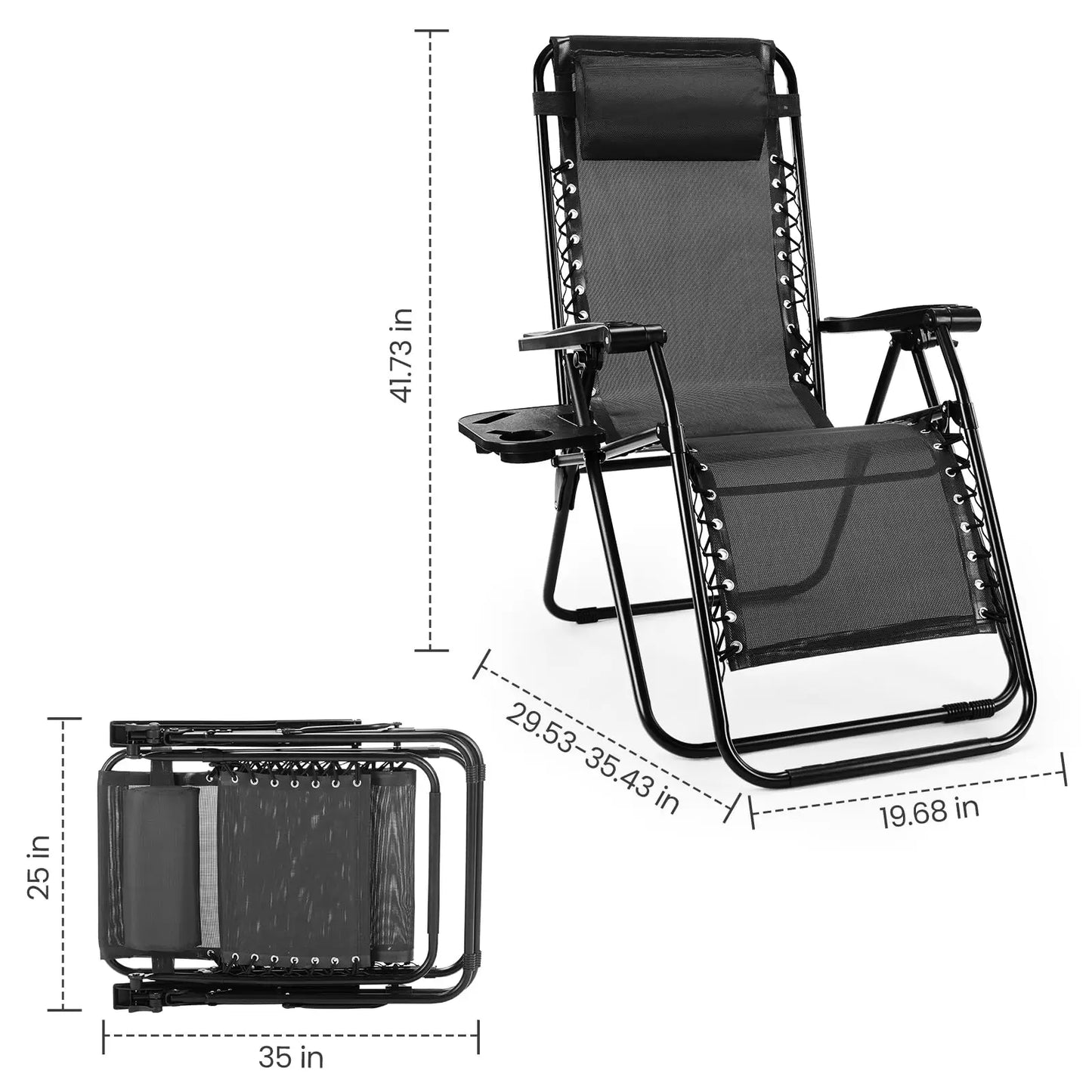 JHK Zero Gravity Set of 2 Portable Recliner Chairs