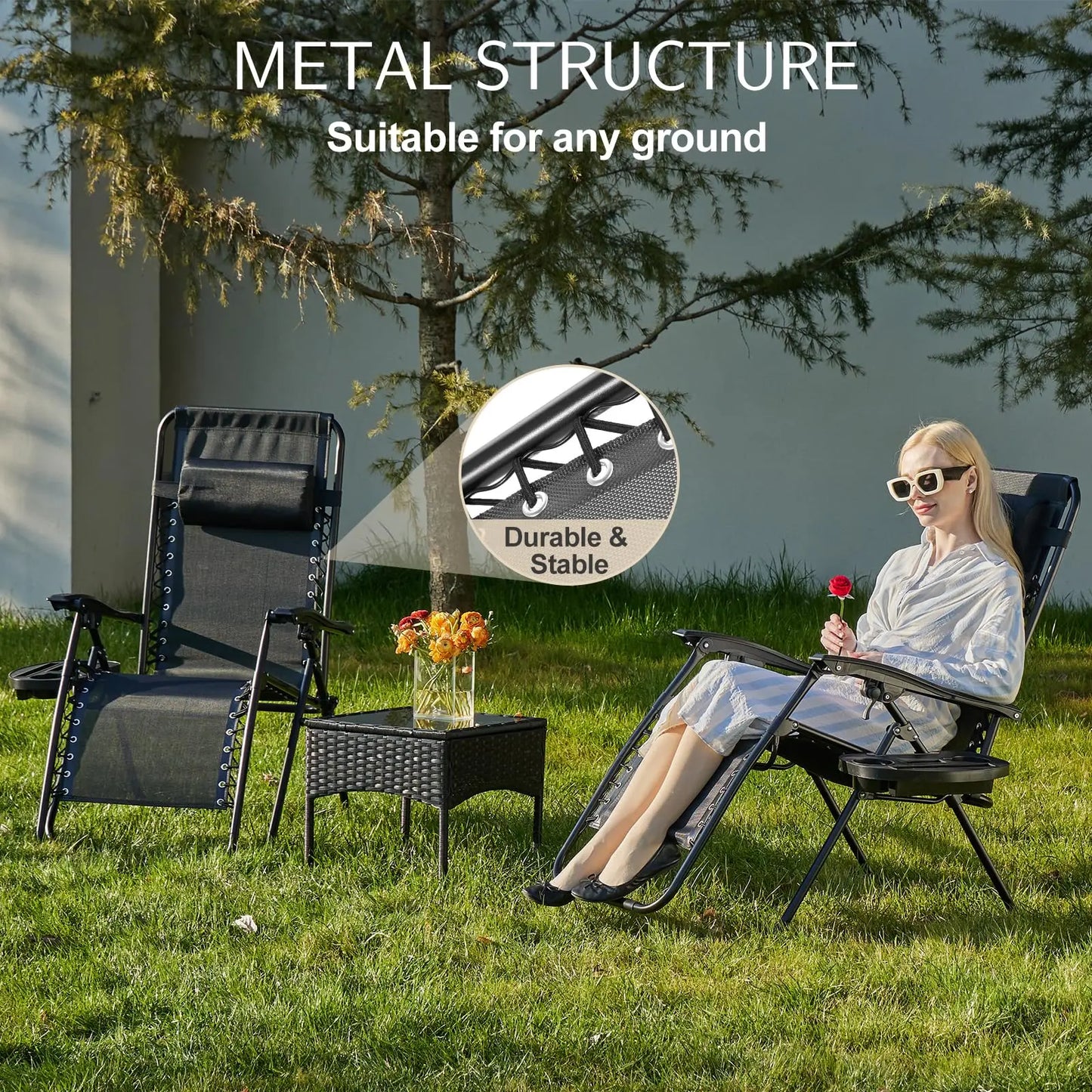 JHK Zero Gravity Set of 2 Portable Recliner Chairs