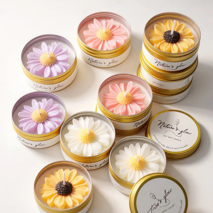 Chamomile Scented Candle Tin, Handmade Soy Wax Flower Candle