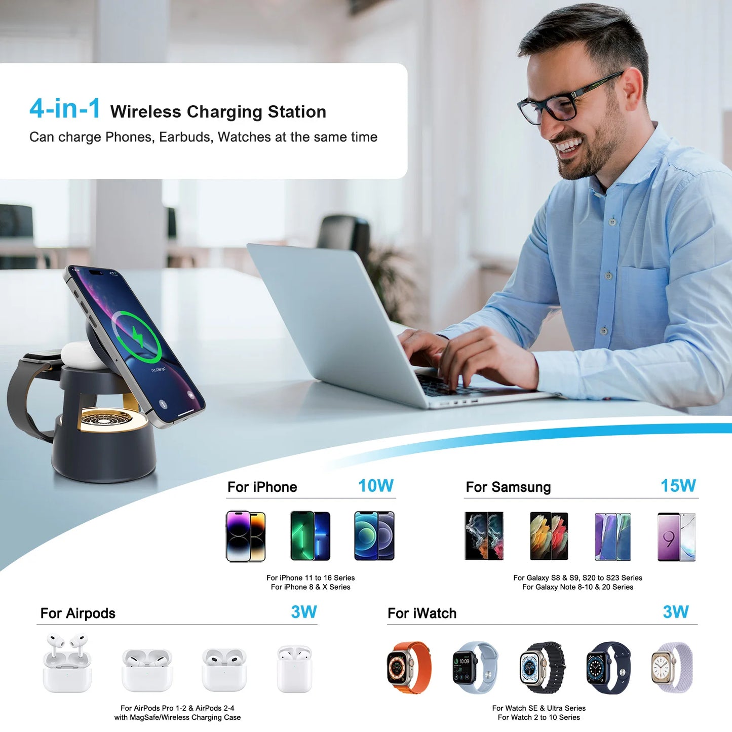 4 in 1 Magnetic Wireless Charger Fast Charging Station