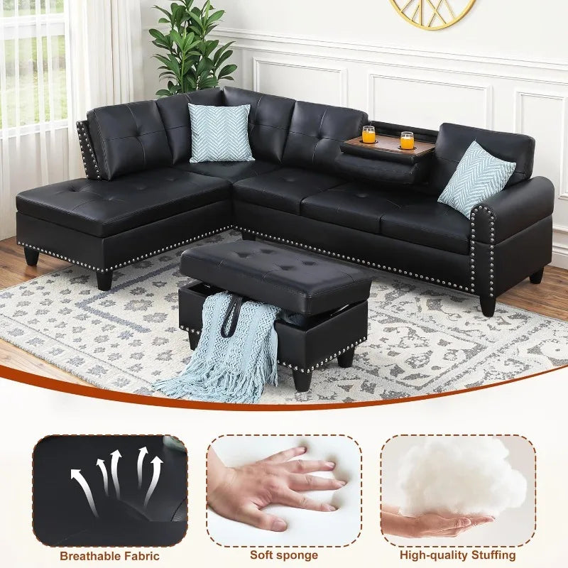 Sectional Couch for Living Room, Classic Black