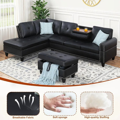Sectional Couch for Living Room, Classic Black