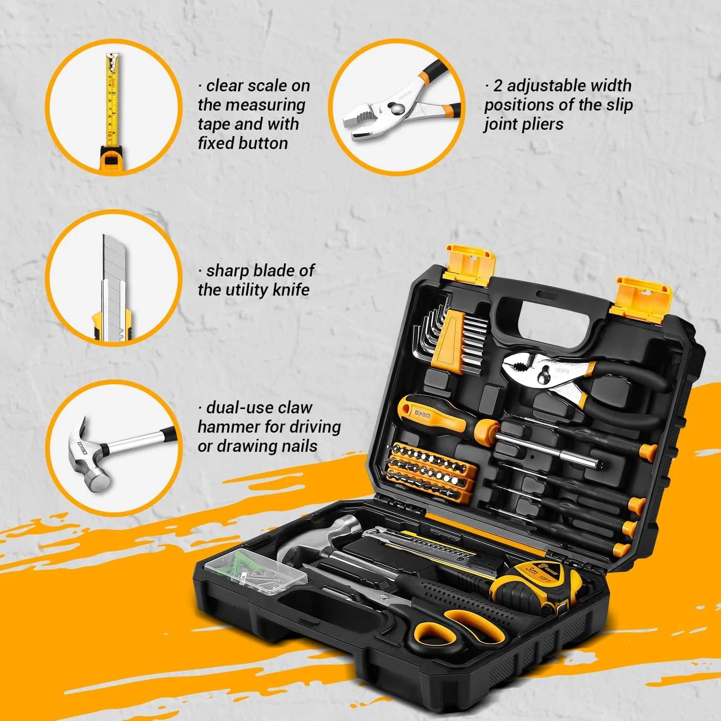 Household Hand Tool Kit w/ Plastic Storage Case