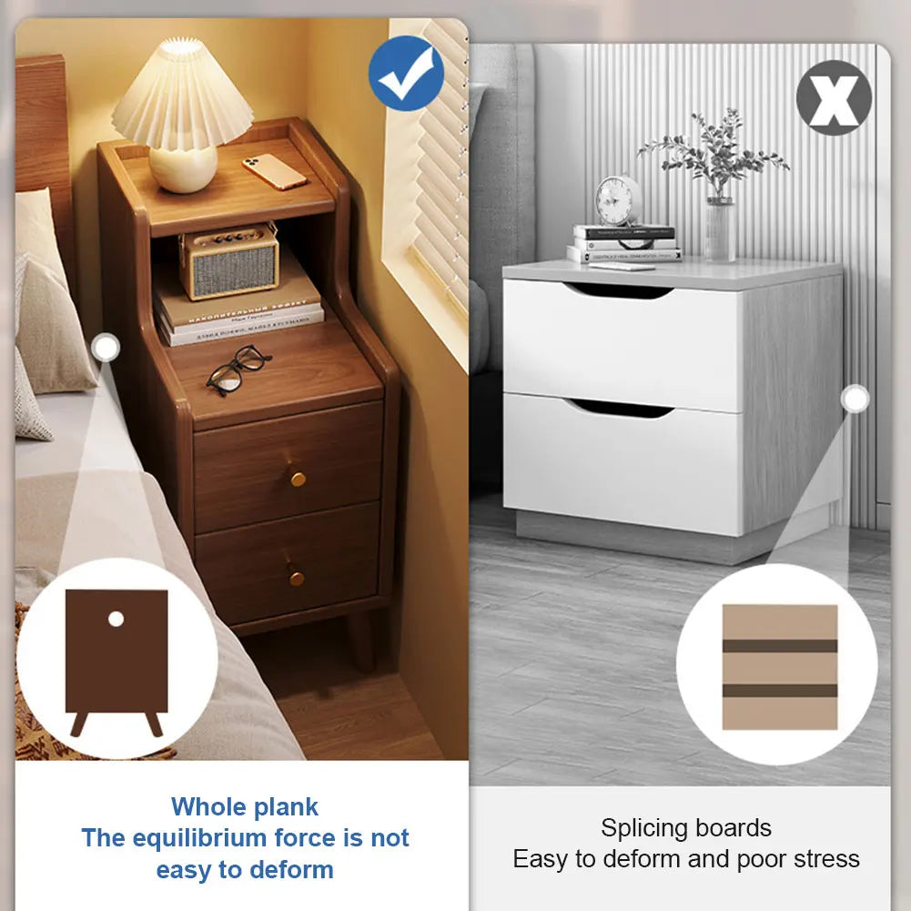 Ultra-Narrow Nightstand with 2 Drawers