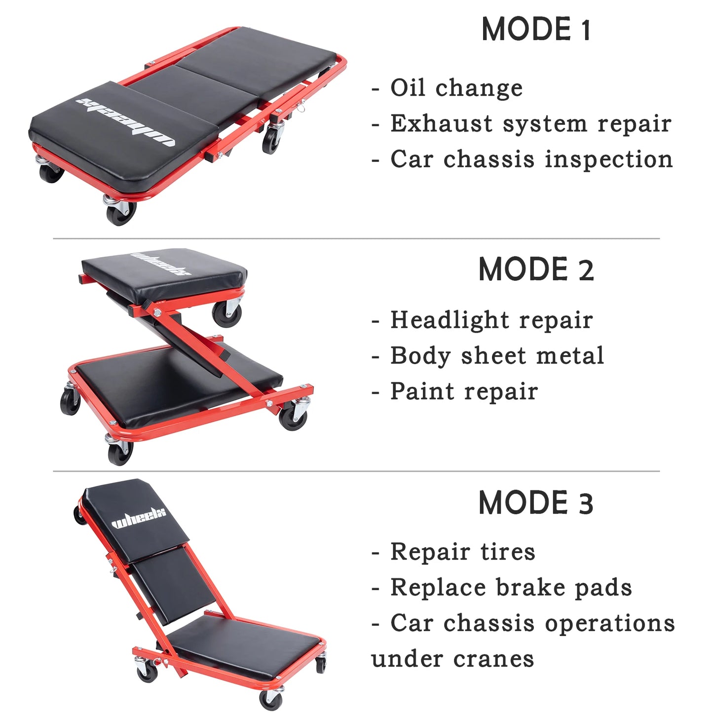 3-in-1 Rolling Mechanic Creeper Z Seat, Foldable Garage Chair