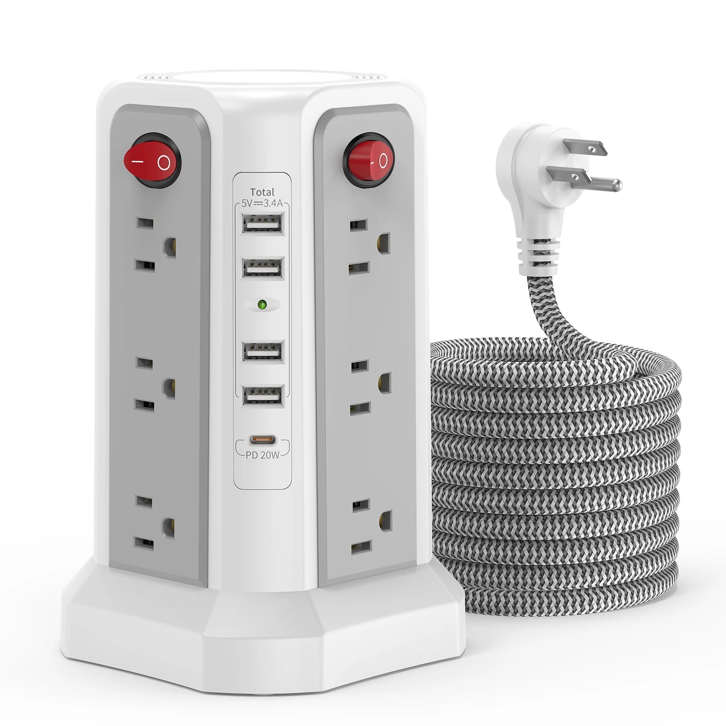 Braided Extension Cord Plug-in Outlet Tower