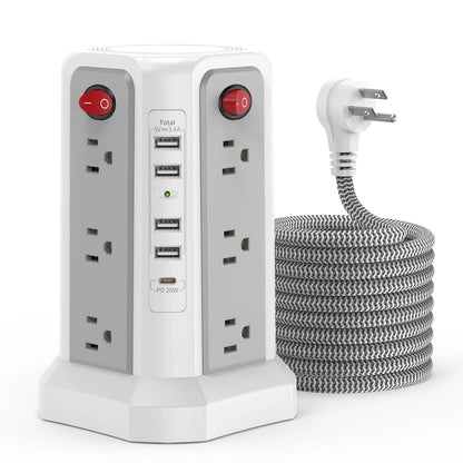 Braided Extension Cord Plug-in Outlet Tower