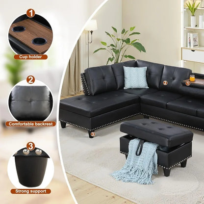 Sectional Couch for Living Room, Classic Black