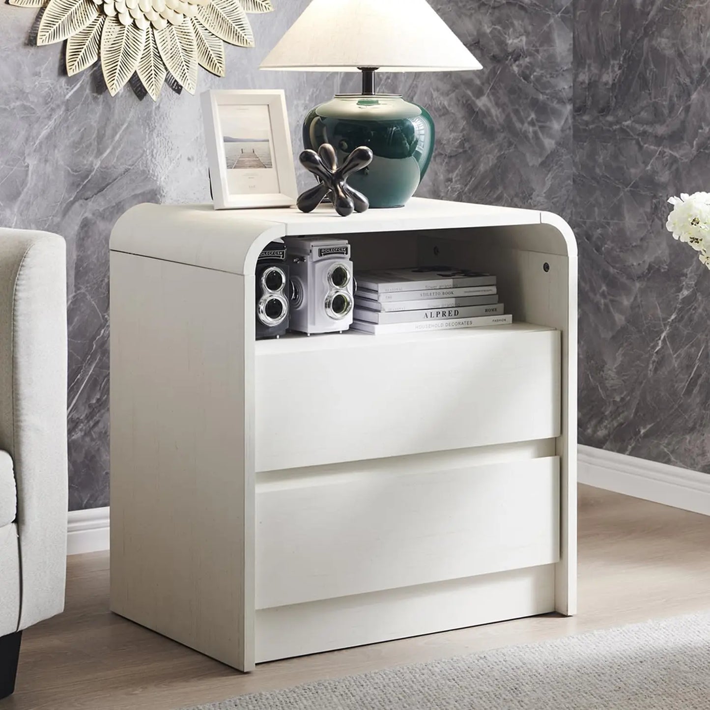 25" Tall Modern Nightstand with Charging Station