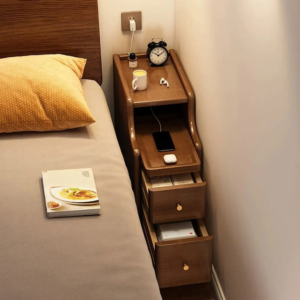 Ultra-Narrow Nightstand with 2 Drawers