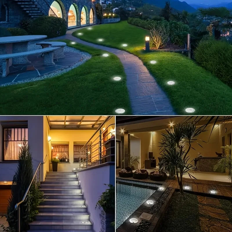 LED Solar Power Disk Light Outdoor 8pc.