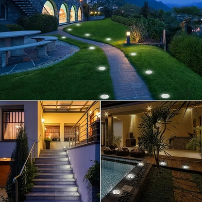 LED Solar Power Disk Light Outdoor 8pc.