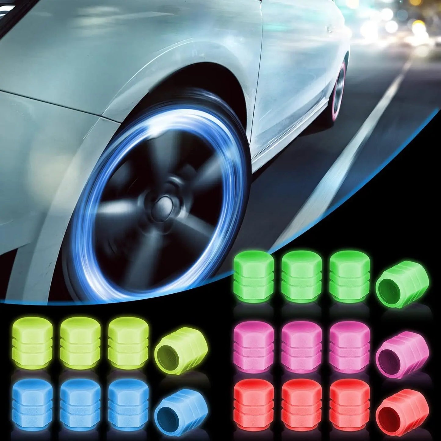 4pc. Fluorescent Valve Stem Covers