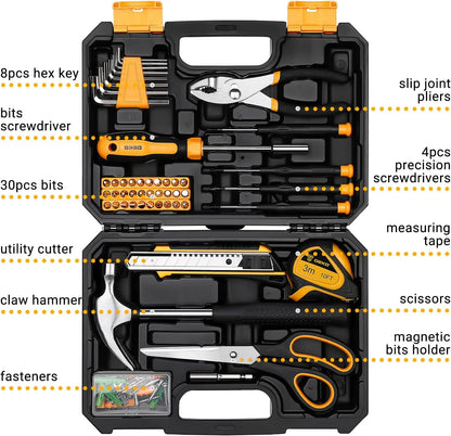 Household Hand Tool Kit w/ Plastic Storage Case