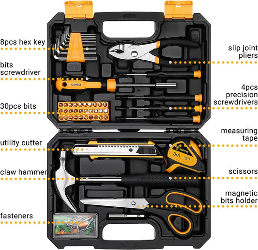 Household Hand Tool Kit w/ Plastic Storage Case