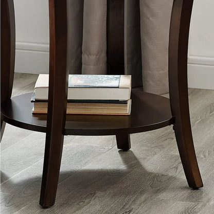 Contemporary Espresso-Finished Round End Table w/ Shelf